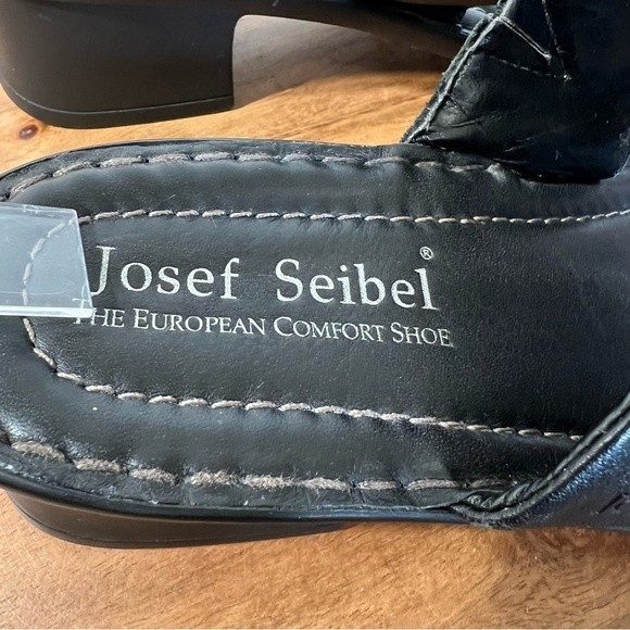 Josef Seibel Black Leather Block Heel Sandal Sz 39 - Picture 7 of 12